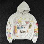 Graffiti Print Distressed Pullover Hoodie