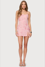 Chiffon Mini Beaded Ruffled SideSeam Sequin Dress