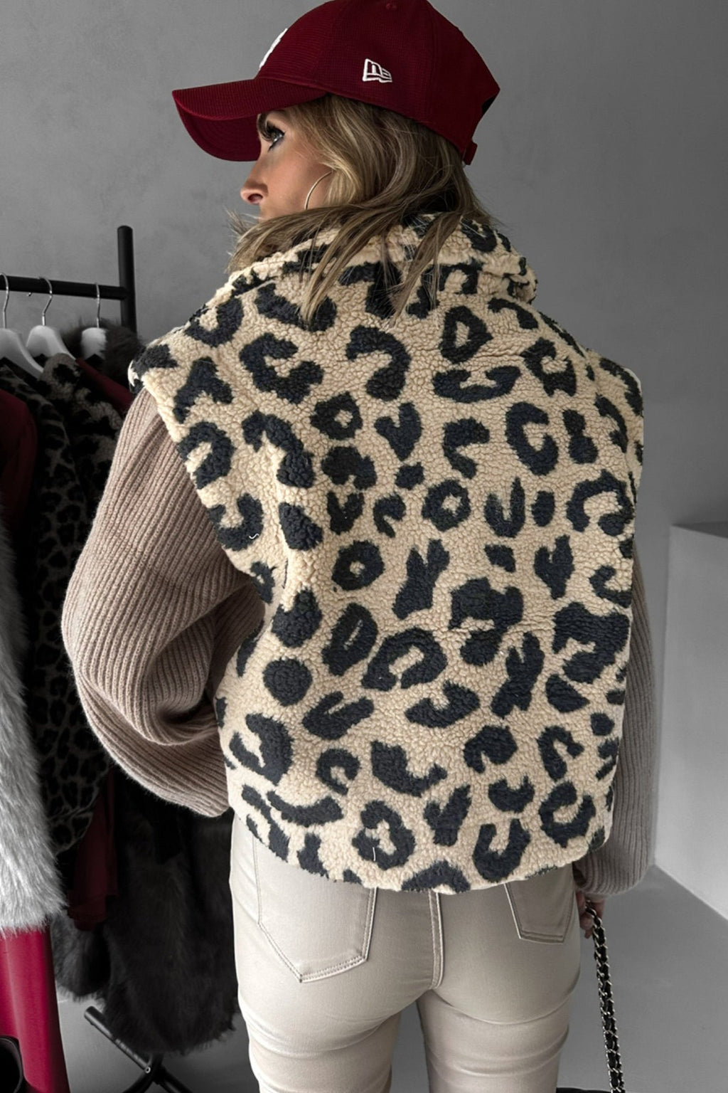Leopard Print Single-breasted Fuzzy Vest