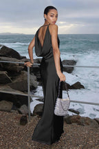 Backless Halter Satin Formal Dress
