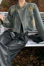 Slim Fit Denim Moto Jacket