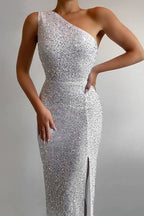 Split One Shoulder Maxi Sequin Dress