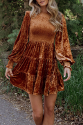 Piper Timeless Casual Daily Ruffle Velvet O Neck a Line Dresses (4 Colors) Elevated Occasion Wear
