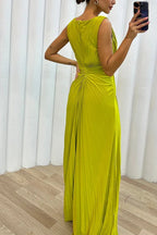 Renata Premium Pretty Special Evening Maxi Dress with Pleated Embellished Slit Statement Occasion Edit