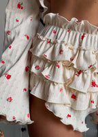 Floral Whirl - Ruffle Two-Piece Set with Tie Front Crop Top