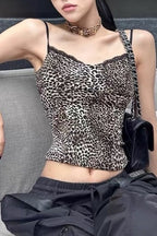 Cotton Blend Leopard Print Cropped Cami Top