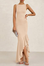 Elegant Sleeveless Ruched Ruffled Formal Dress