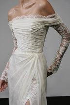 Long Sleeve Lace Off Shoulder Reception Dress