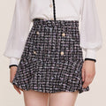 Black Flounce Hem Tweed Mini Skirt