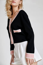 Black Contrast Trim Button Front Cardigan