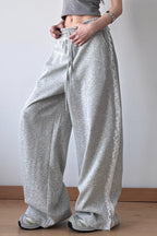 Lace Trim Wide Leg High Waist Pants