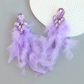 Alloy Inlaid Floral Tassel Bohemian Long Feather Earrings