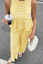 Plaid Ruffle Hem Round Neck Sleeveless Skirt Set
