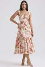 Floral Tiered A-Line Spaghetti Strap Floral Dress