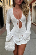 Cut Out Sheer Knit Beach Cover Up Mini Sweater Dress