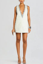 Cocktail Charm Sequin Colorblock Trim V-neck Sleeveless A-line Mini Dress