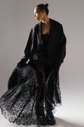 Black Lace Panel Boho Maxi Skirt