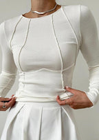 Slim Fit Long Sleeve Threaded Knit Top - Minimalist Style