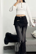 Y2K Vintage Bow Accent High Waist Slim Flare Jeans