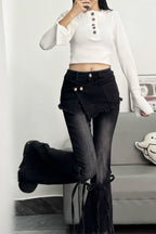 Y2K Vintage Bow Accent High Waist Slim Flare Jeans