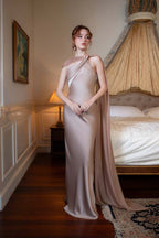Satin Mermaid Slim Fit Elegant One Shoulder Solid Color Prom Dress