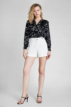 Black Abstract Face Print Surplice Shirt