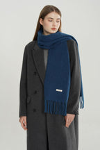Wool Blend Minimalist Solid Woven Fringed Scarf