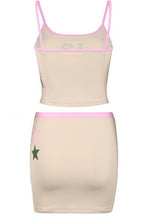 Color Block Letter Print Cami Skirt Set