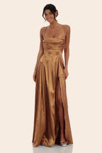Satin Square Neck High Split Bodycon Party Dress