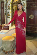 Sexy V-neck Rhinestone Bodycon Maxi Dress