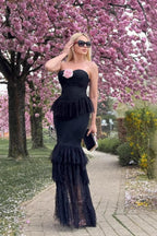 Black Lace Flower Halter Sheath Club Dress