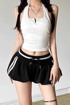 Sporty Color Block Letter Print High Waist Shorts