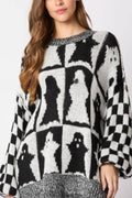 Halloween Ghost Plaid Crew Neck Sweater