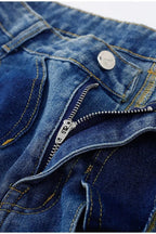 Hollow Button Patchwork Wide Leg Jeans