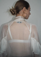 Sierra - Sheer Ruffle Tie-Front Blouse
