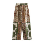 Patchwork Cape Shirt Print Pants Set