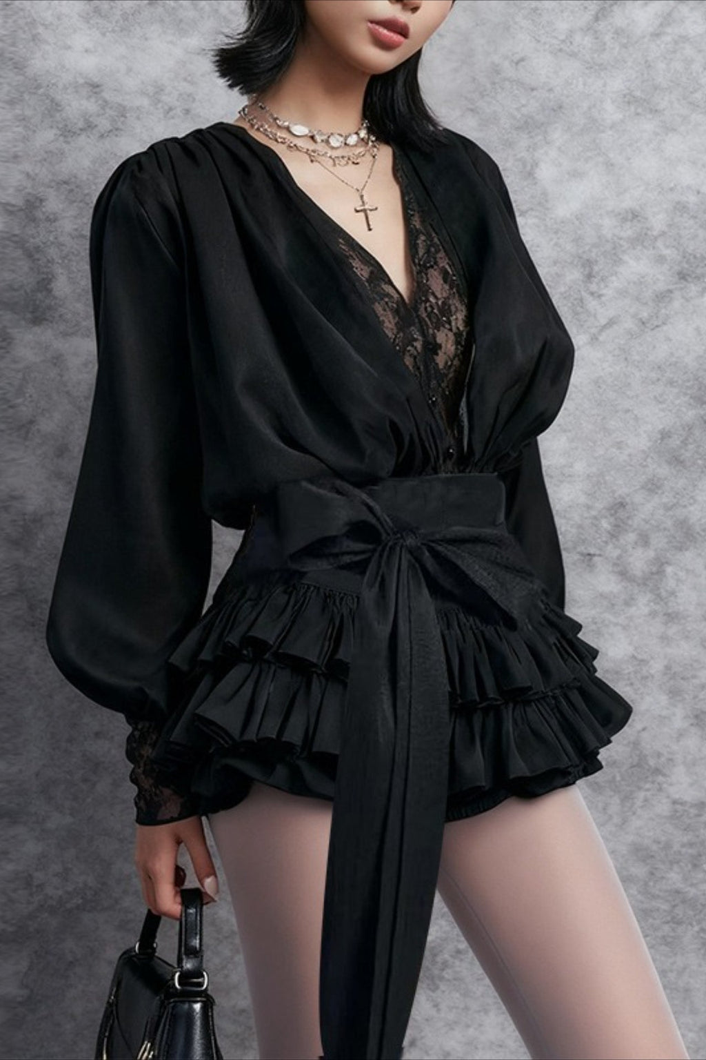 Lace Ruffled Long Sleeve Chic Sexy Mini Dress