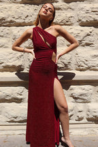 One-Shoulder Cutout Split Bodycon Party Dress