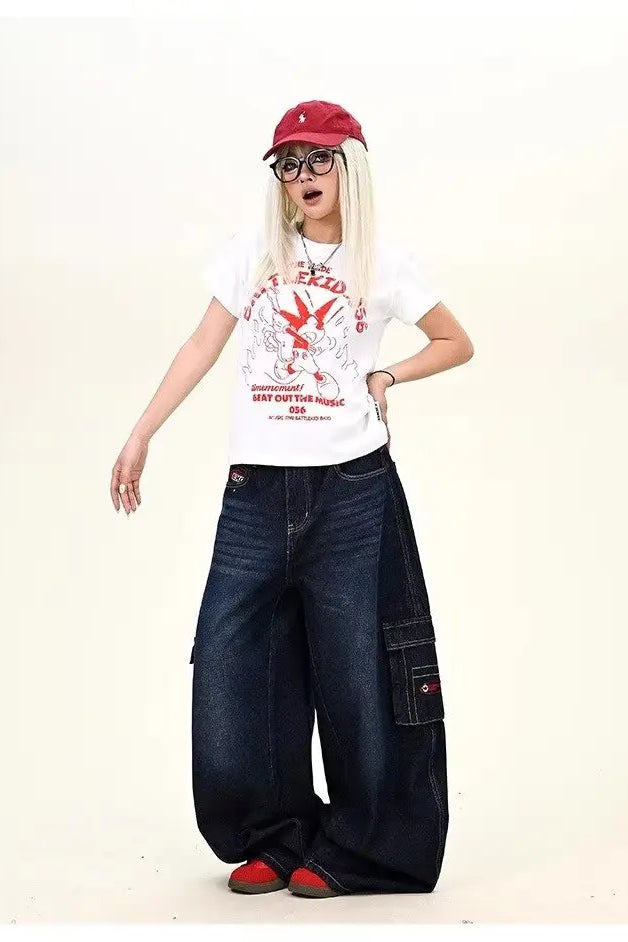 Dark Blue Cargo WideLeg Jeans