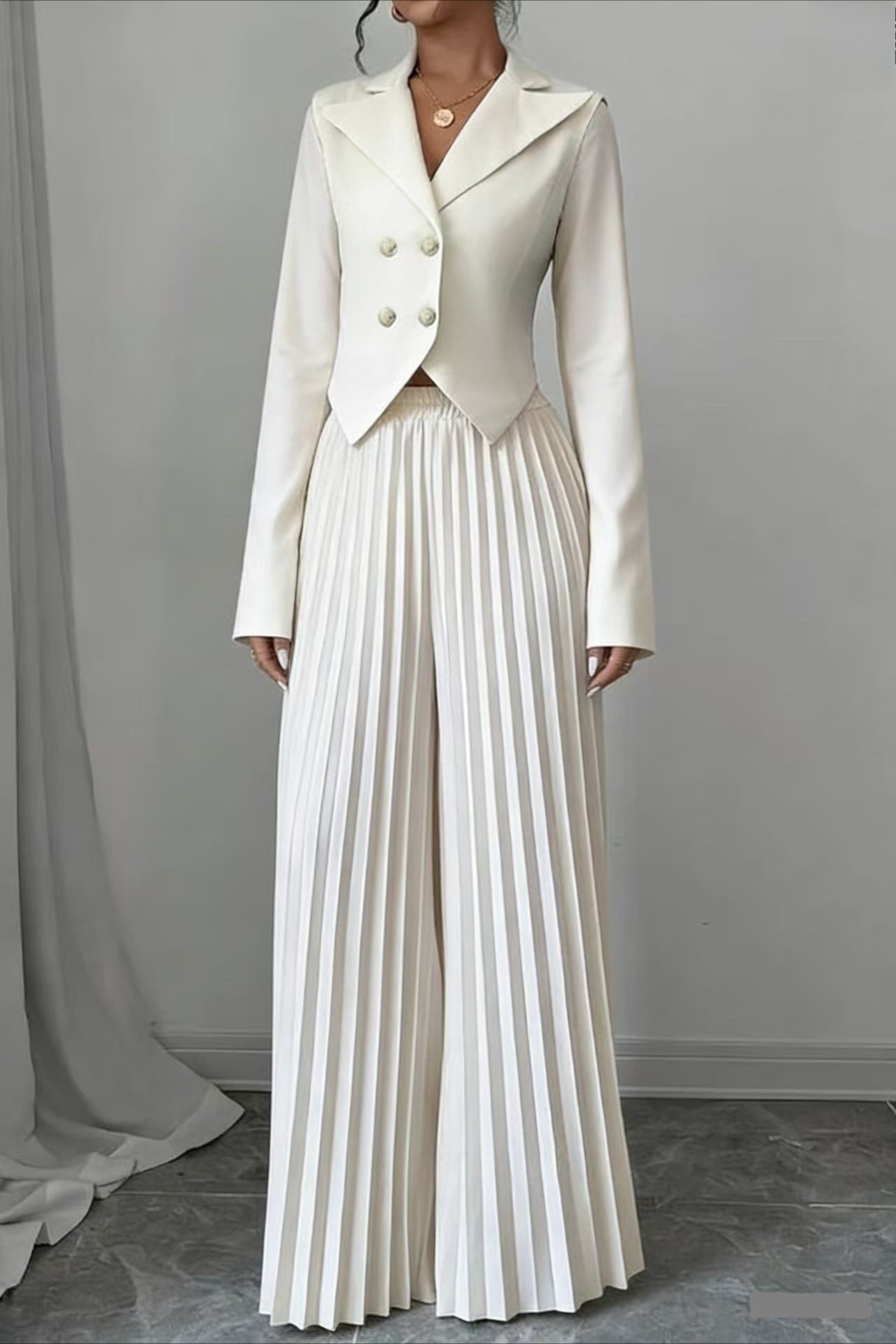 Tailored Pleated Two Piece Blazer Pants Set