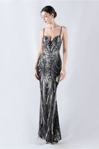 Boned Sequin Embroidered Formal Dress