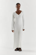 Rita Premium Midi Dress with V Neck and Knitted Sleeves Chic Silhouette Collection