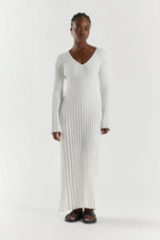 Luisa Elevated Knitted Midi Dress with V Neck and Sleeves Boutique Collection