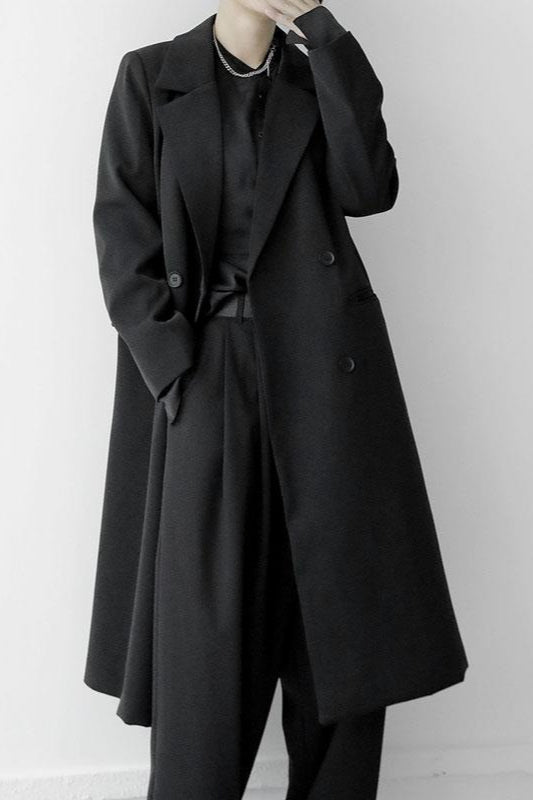 Black Double Breasted Long Blazer Overcoat