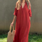 Elegante jurk met split V-hals