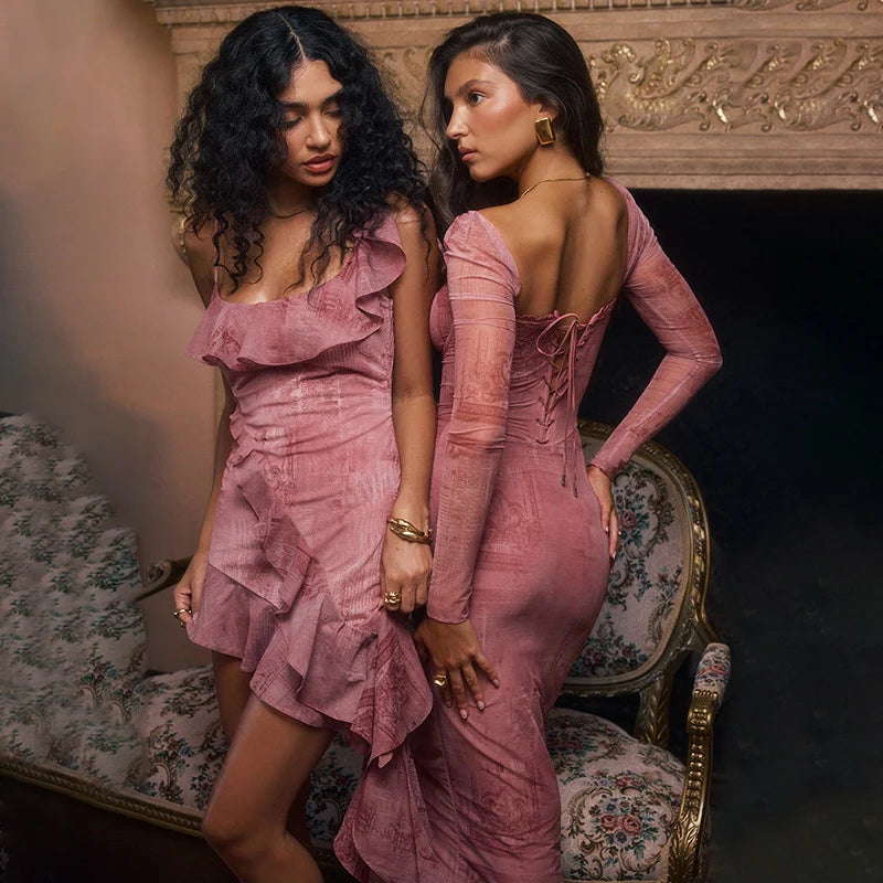 Gaudelia Aesthetic Pink Womendress Chic Silhouette Collection