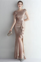 Glitter High Neck Mermaid Slit Formal Dress