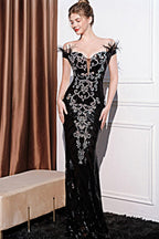 Elegant OffShoulder Slim Maxi Sequin Dress