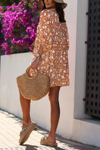 Women's V Neck Half Sleeve Floral Tunic Short Dress