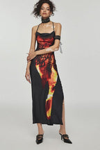 Flame Print Cami Backless Midi Dress